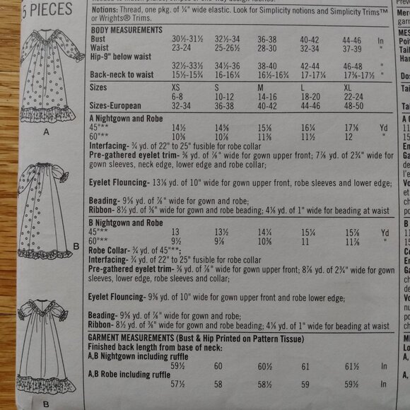 Vintage Victorian Style Nightgown Robe Sewing Pattern XS-M Simplicity 5188 UNCUT - Picture 7 of 11